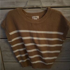 Jessica Simpson Striped Knit Sweater Tank - Camel & White
